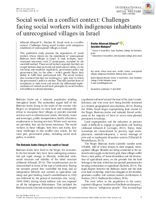 (PDF) Social work in a conflict context: Challenges facing social ...