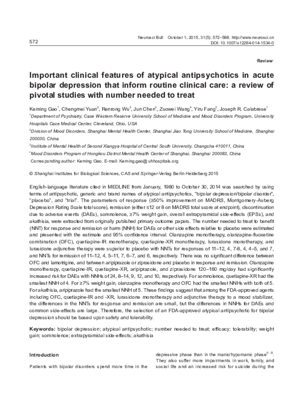 (PDF) Important clinical features of atypical antipsychotics in acute ...