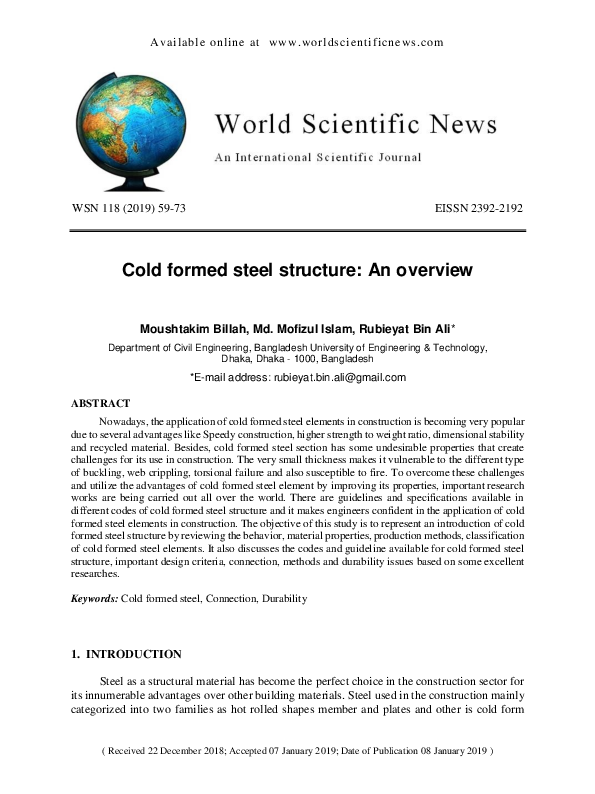 (PDF) Cold formed steel structure: An overview