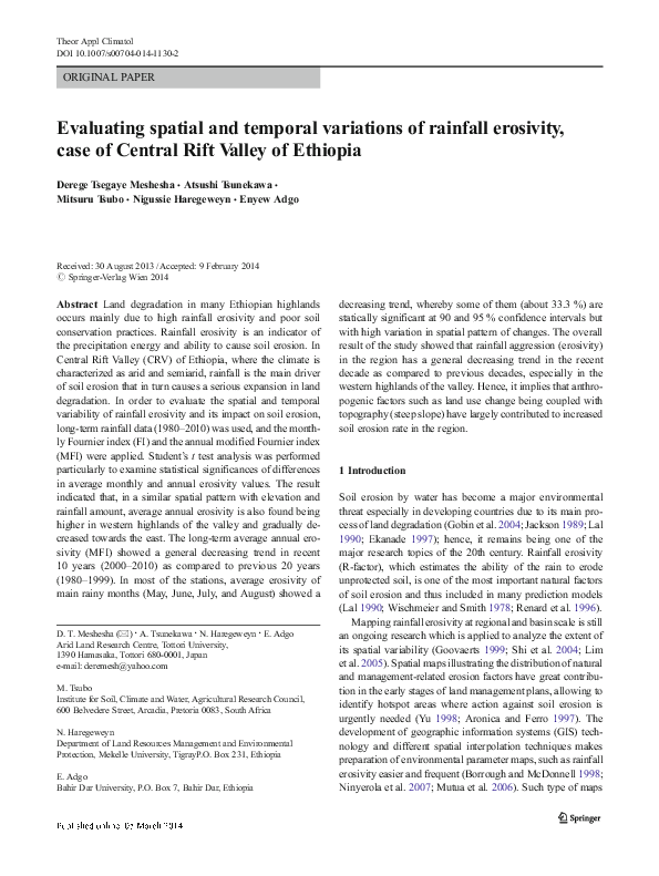 (PDF) Evaluating spatial and temporal variations of rainfall erosivity ...
