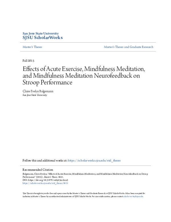 (PDF) Effects of Acute Exercise, Mindfulness Meditation, and ...