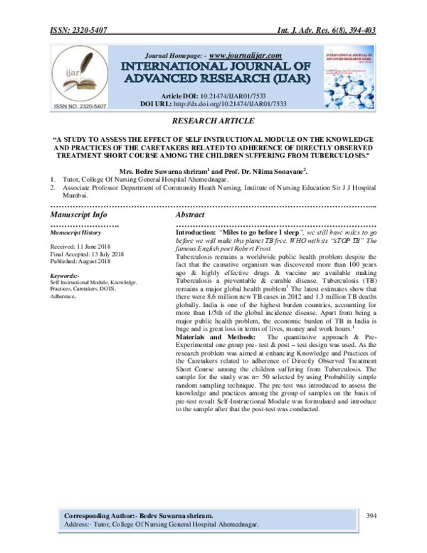 (PDF) “A Study to Assess the Effect of Self Instructional Module on the ...