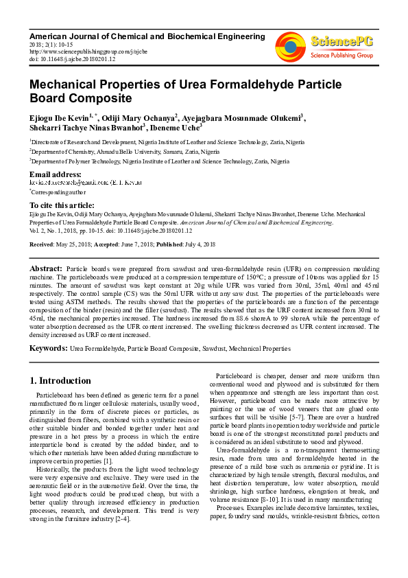 (PDF) Mechanical Properties of Urea Formaldehyde Particle Board