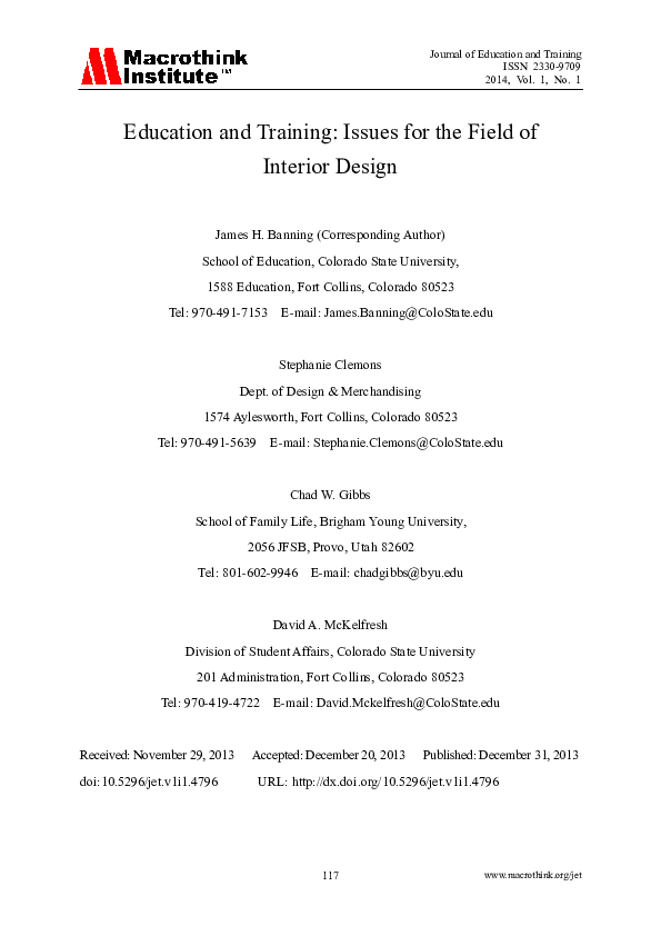 (PDF) Education and Training: Issues for the Field of Interior Design