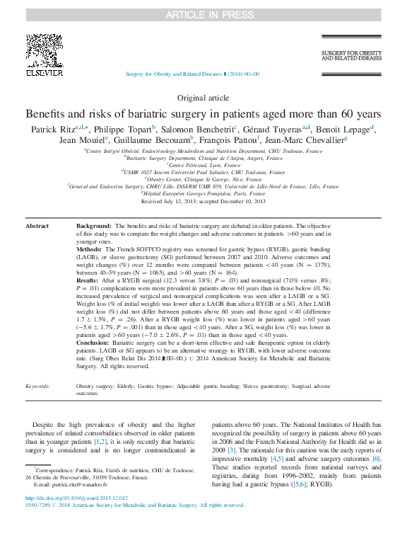 (PDF) Benefits and risks of bariatric surgery in patients aged more ...