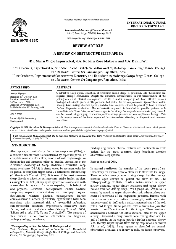 (PDF) A Review on Obstructive Sleep Apnea