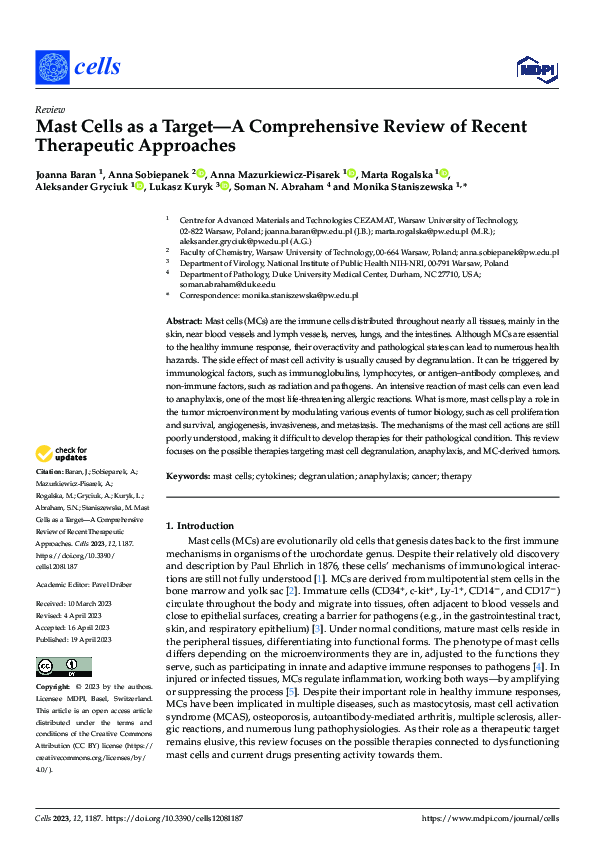 (PDF) Mast Cells as a Target—A Comprehensive Review of Recent ...