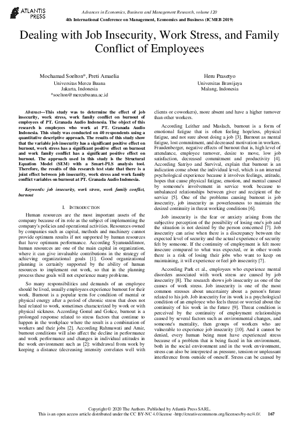 (PDF) Dealing with Job Insecurity, Work Stress, and Family Conflict of ...
