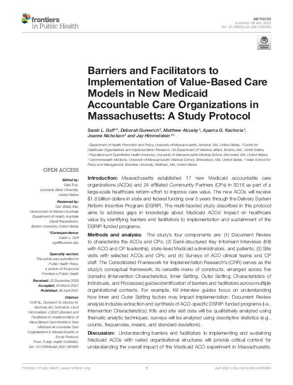 (PDF) Barriers and Facilitators to Implementation of Value-Based Care ...
