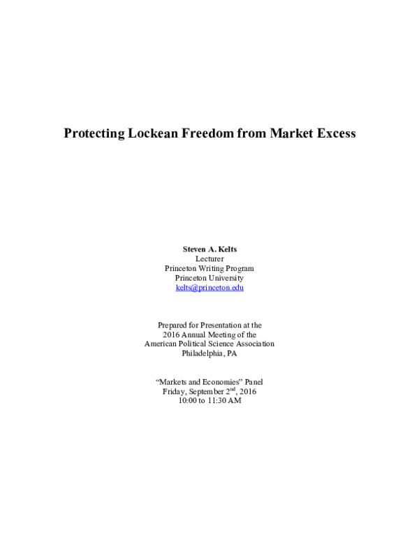 (PDF) Protecting Lockean Freedom from Market Excess