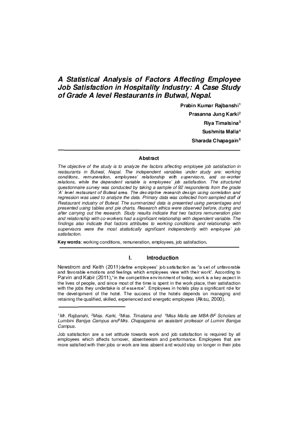 (PDF) A Statistical Analysis of Factors Affecting Employee Job ...