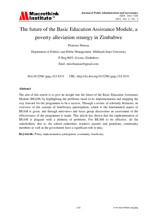 (PDF) The future of the Basic Education Assistance Module, a poverty ...