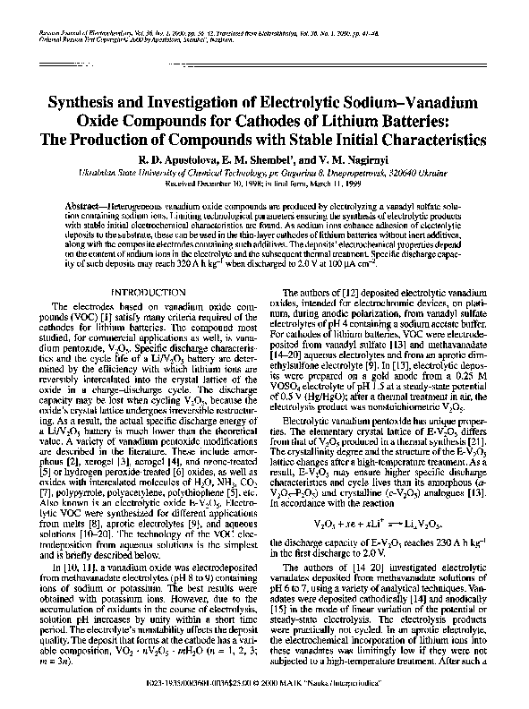 (PDF) Synthesis and investigation of electrolytic sodium-vanadium oxide ...