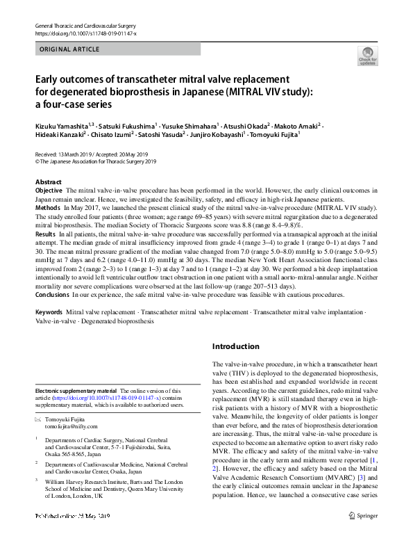 (PDF) Early outcomes of transcatheter mitral valve replacement for ...