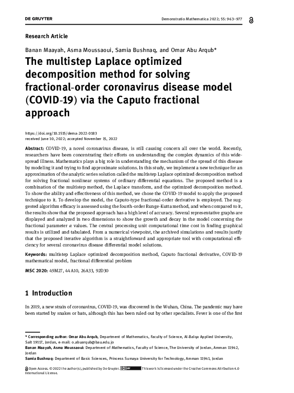 (PDF) The multistep Laplace optimized decomposition method for solving ...