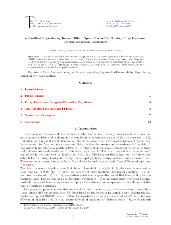 (PDF) A modified reproducing Kernel Hilbert space method for solving ...