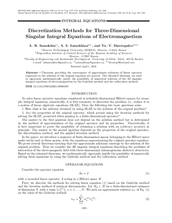 (PDF) Discretization Methods for Three-Dimensional Singular Integral ...