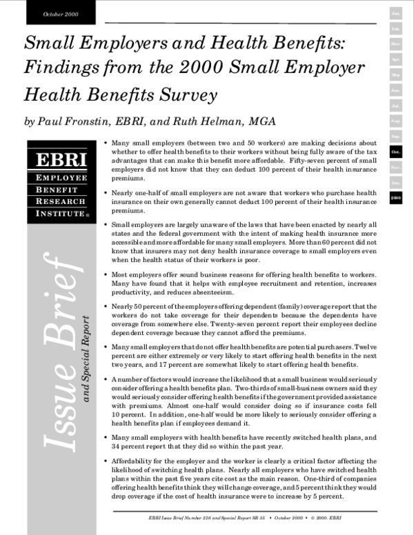 (PDF) Small employers and health benefits: findings from the 2000 Small ...