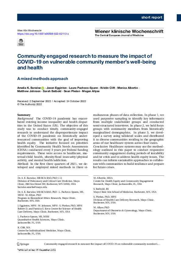 (PDF) Community engaged research to measure the impact of COVID-19 on ...