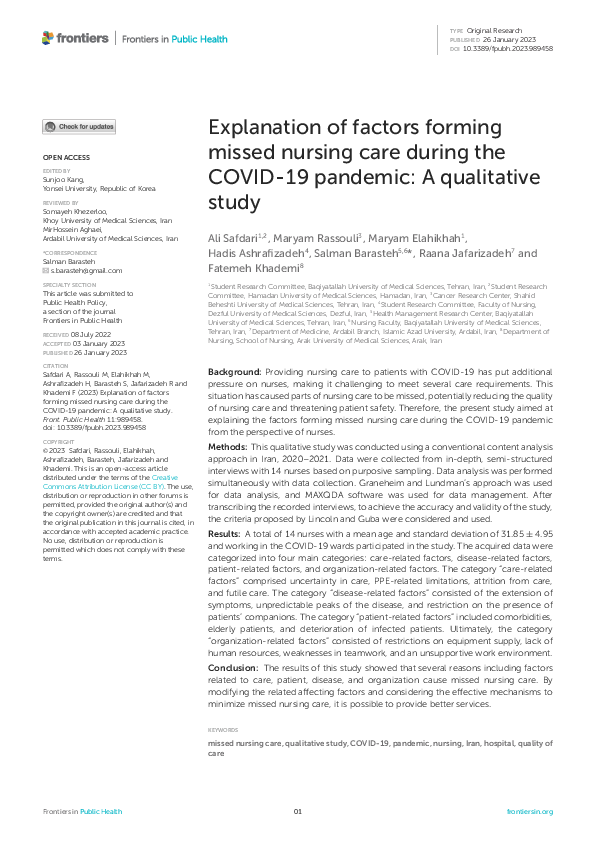 (PDF) Explanation of factors forming missed nursing care during the ...
