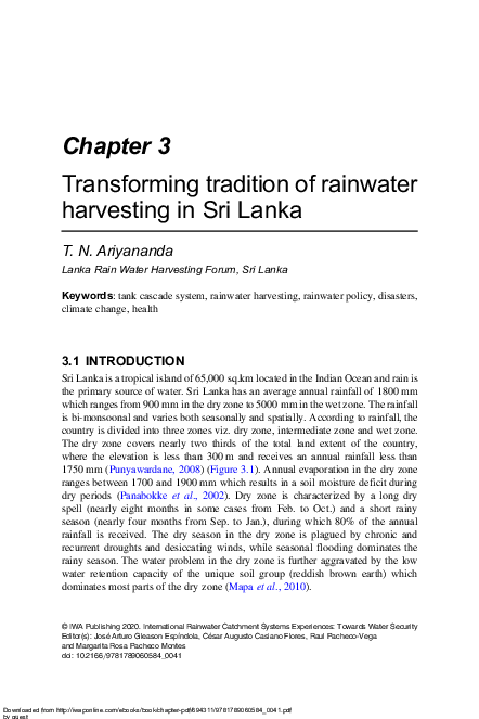 (PDF) Transforming tradition of rainwater harvesting in Sri Lanka