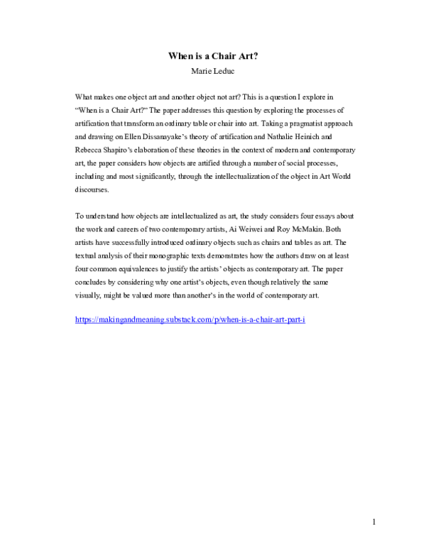 (PDF) When is a Chair Art? Marie Leduc Academia.edu