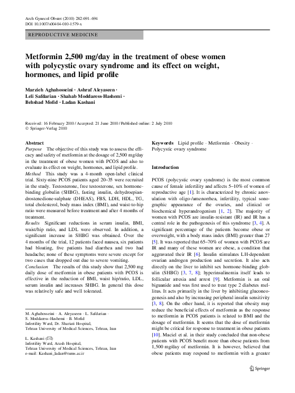 (PDF) Metformin 2,500 mg/day in the treatment of obese women with ...