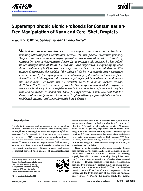 (PDF) Superamphiphobic Bionic Proboscis for Contamination-Free ...
