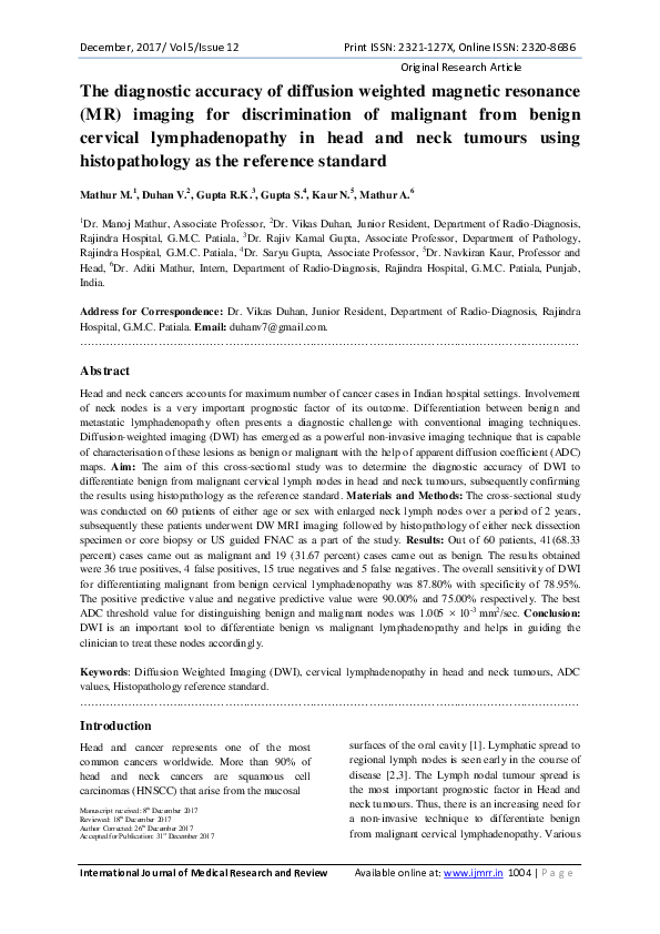 (PDF) The diagnostic accuracy of diffusion weighted magnetic resonance ...