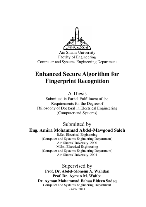 (PDF) Enhanced Secure Algorithm for Fingerprint Recognition | Girija ...