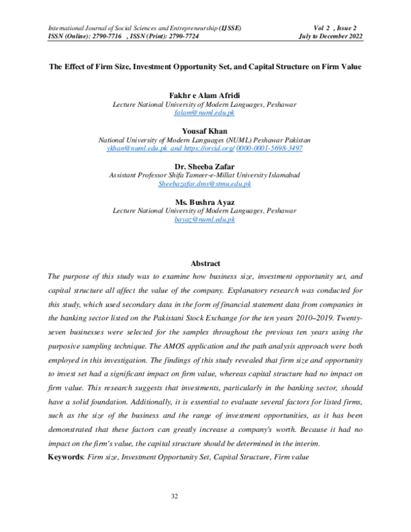 (PDF) The Effect of Firm Size, Investment Opportunity Set, and Capital ...