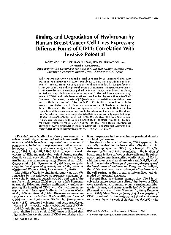 (PDF) Binding and degradation of hyaluronan by human breast cancer cell ...