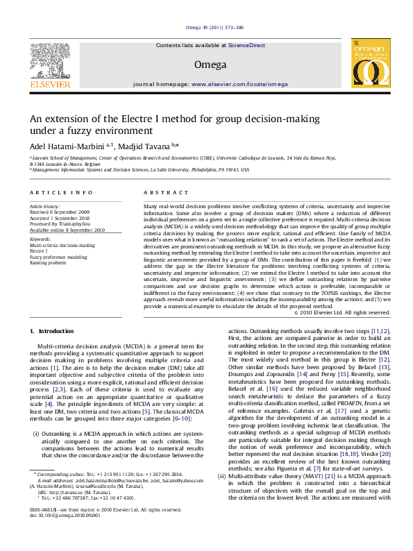 (PDF) An extension of the Electre I method for group decision-making ...