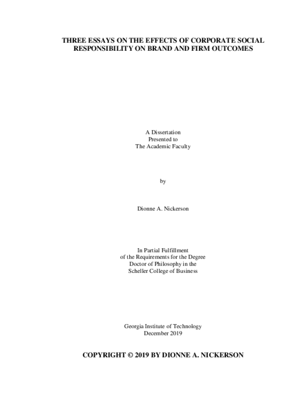 (PDF) Three Essays on the Effects of Corporate Social Responsibility on ...