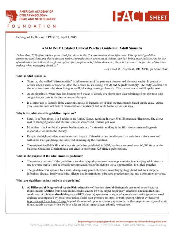 (PDF) Clinical practice guideline: Adult sinusitis