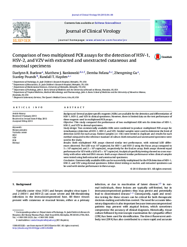 (PDF) Comparison of two multiplexed PCR assays for the detection of HSV ...