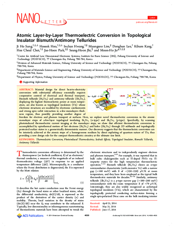 (PDF) Atomic Layer-by-Layer Thermoelectric Conversion in Topological ...