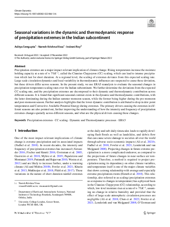 (PDF) Seasonal variations in the dynamic and thermodynamic response of ...