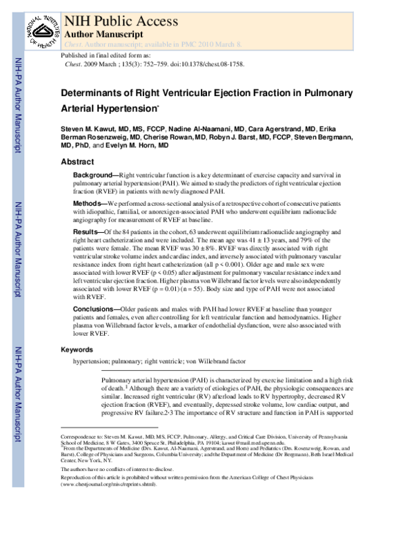 (PDF) Determinants of Right Ventricular Ejection Fraction in Pulmonary ...