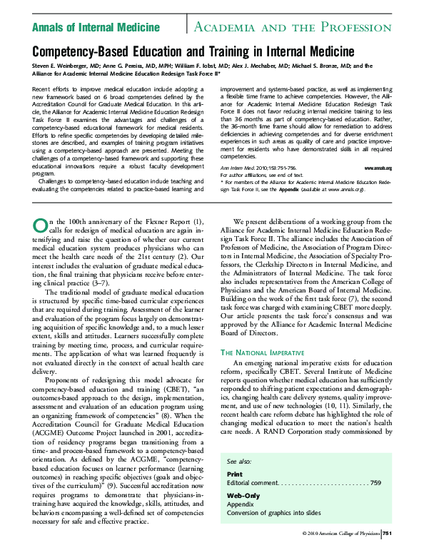 (PDF) Competency-Based Education and Training in Internal Medicine