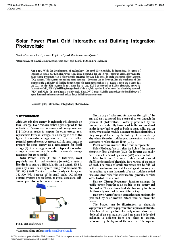(PDF) Solar Power Plant Grid Interactive and Building Integration ...