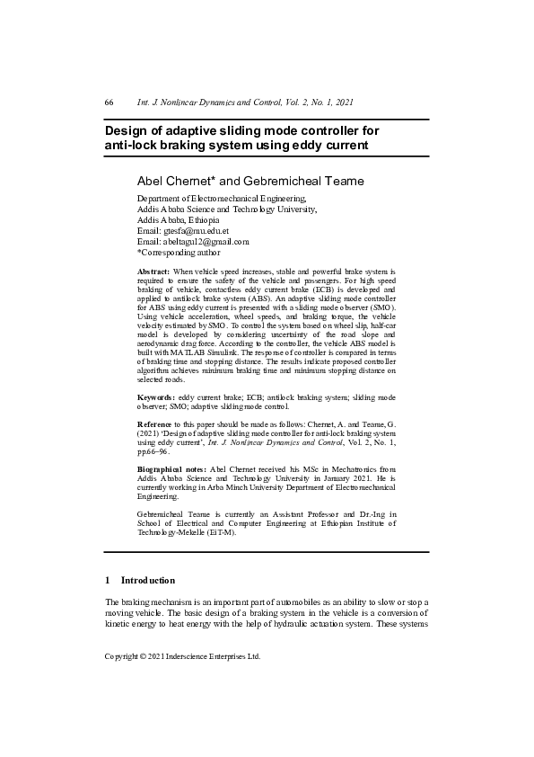 (PDF) Design of adaptive sliding mode controller for anti-lock braking ...