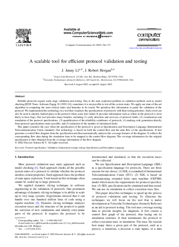 (PDF) A scalable tool for efficient protocol validation and testing