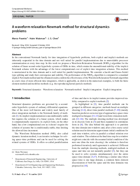 (PDF) A waveform relaxation Newmark method for structural dynamics problems