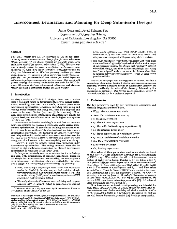(PDF) Interconnect estimation and planning for deep submicron designs