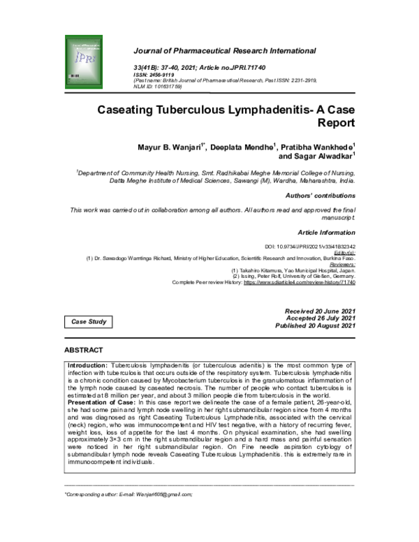 (PDF) Caseating Tuberculous Lymphadenitis- A Case Report