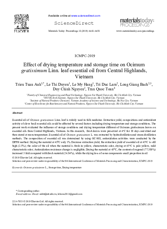 (PDF) Effect of drying temperature and storage time on Ocimum ...