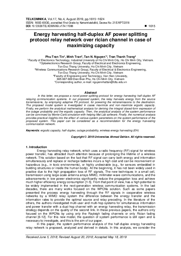 (PDF) Energy harvesting half-duplex AF power splitting protocol relay ...