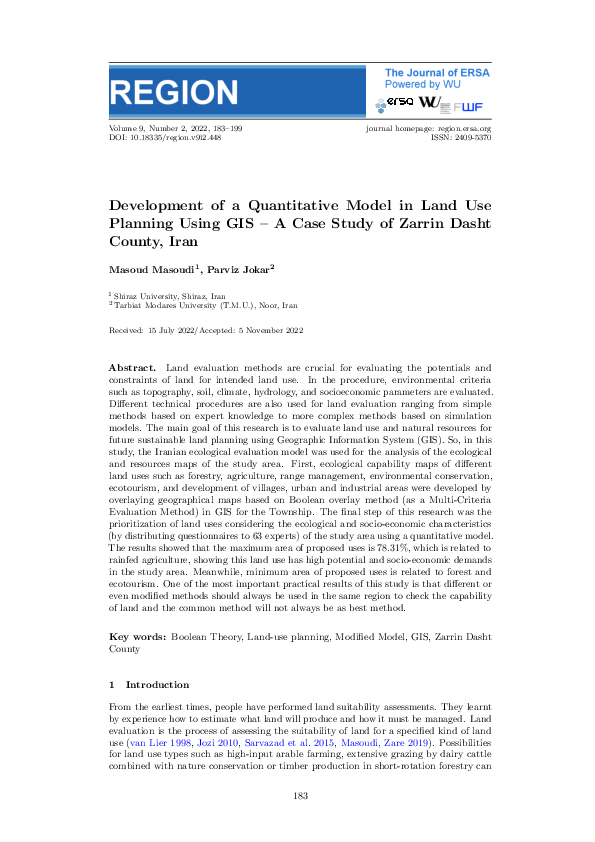 (PDF) Development of a Quantitative Model in Land Use Planning Using GIS
