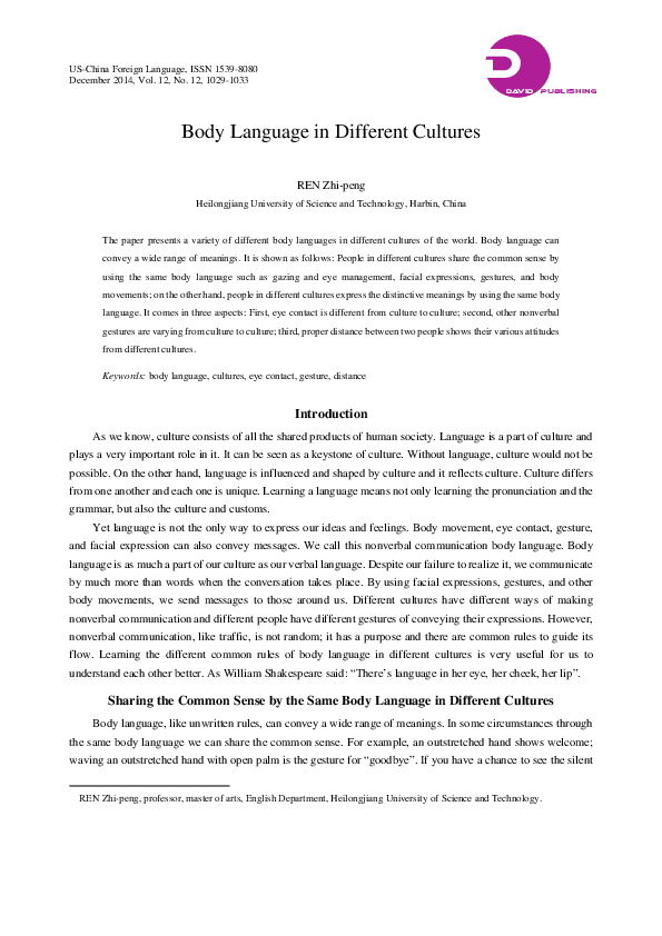 (PDF) Body Language in Different Cultures